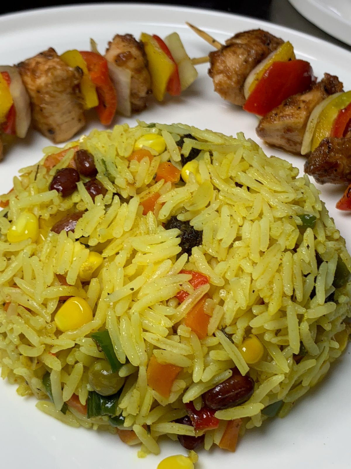 Fried Rice served with Chicken Kebab