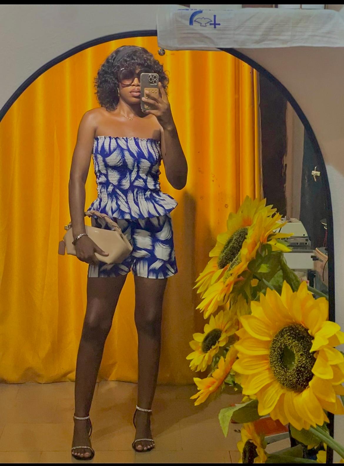 Smockey top and short two piece.