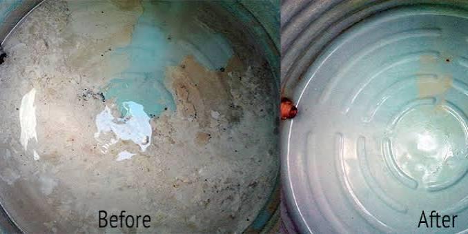 Hydrofix Flow before and after a deep wash on a tank