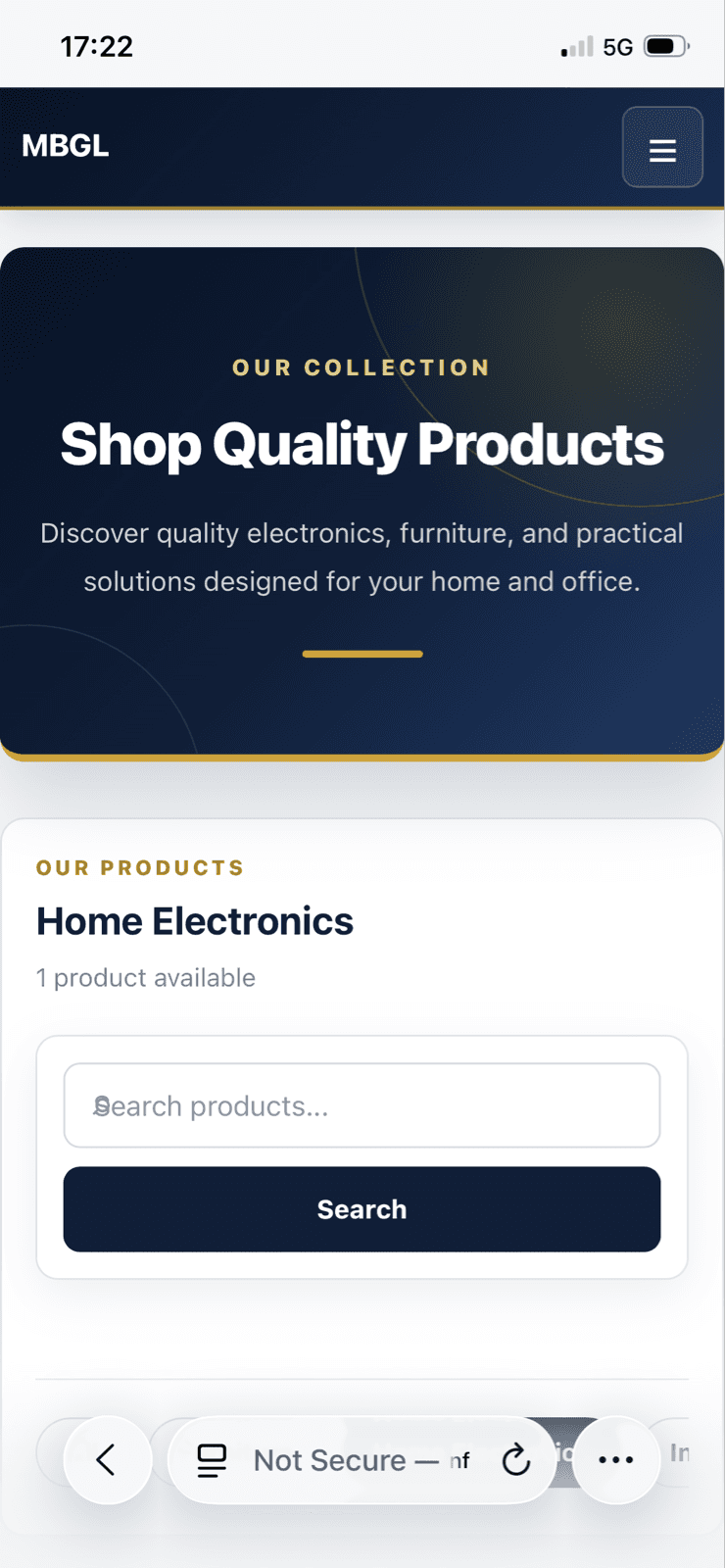 A shopping page in a website