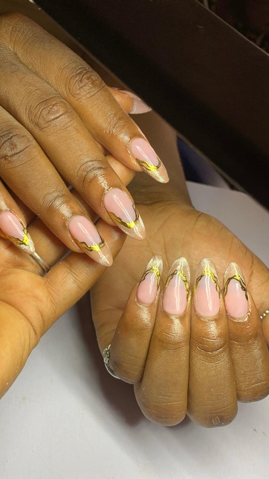 Builder gel with chrome and cat eye design