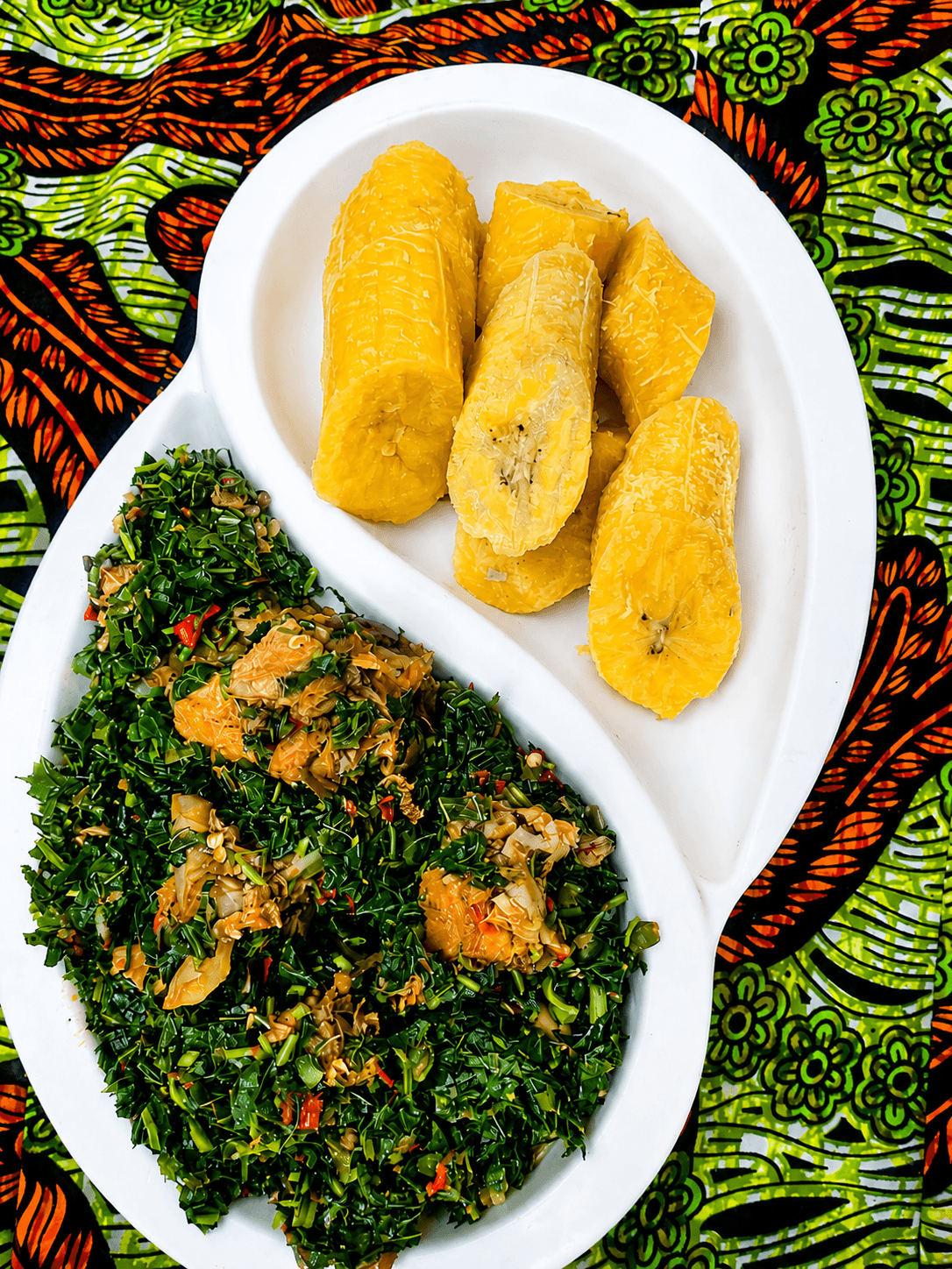 Boiled Plantain Served with Chicken Vegetable sauce